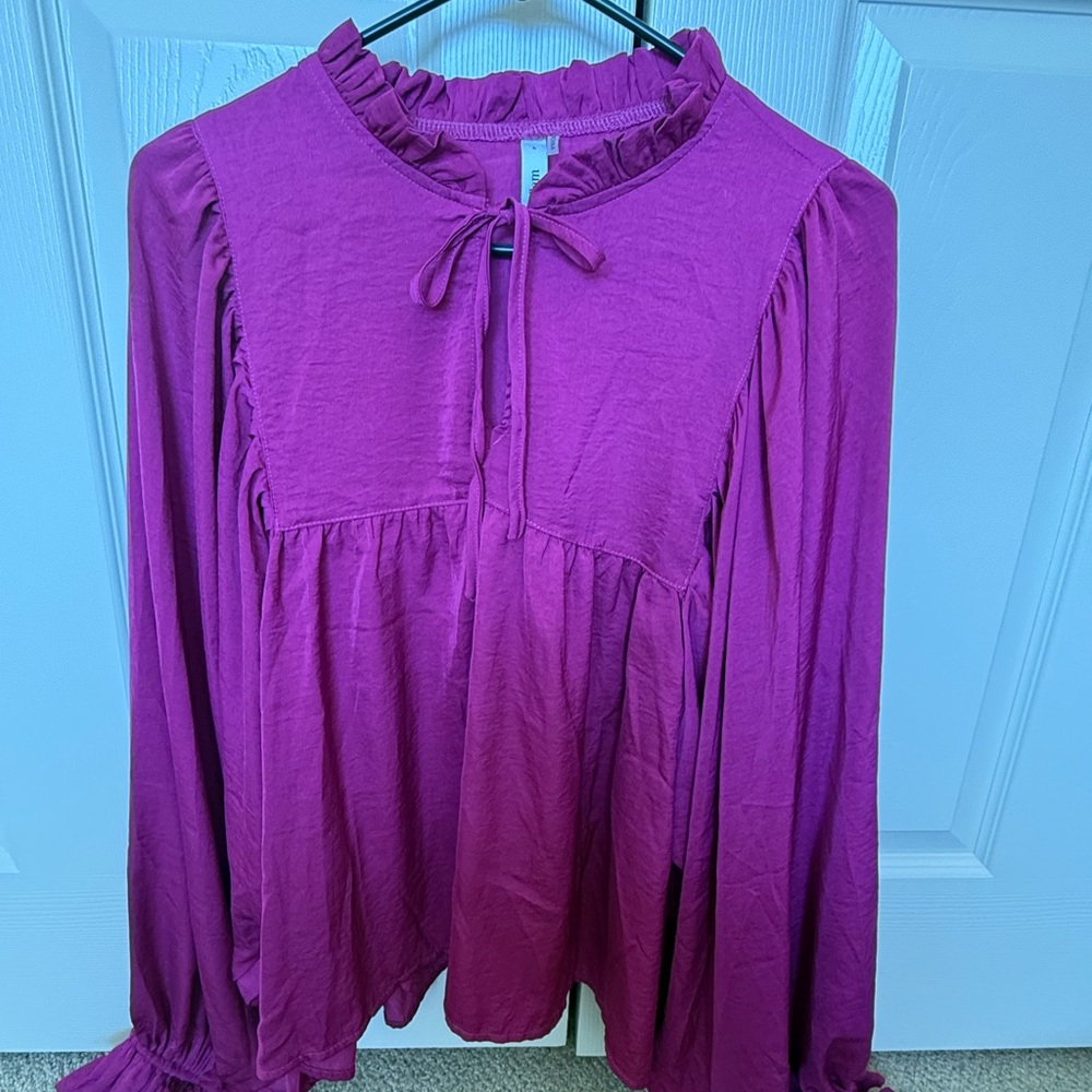 Glam Fuchsia Ruffled Blouse - Picture 2 of 4
